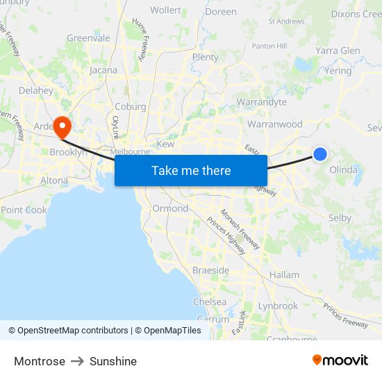 Montrose to Sunshine map