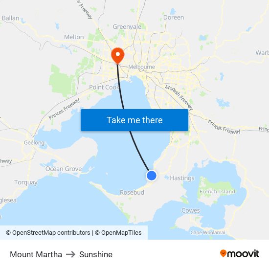 Mount Martha to Sunshine map