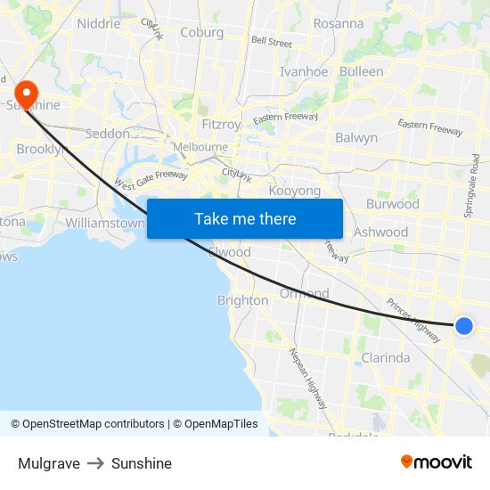 Mulgrave to Sunshine map