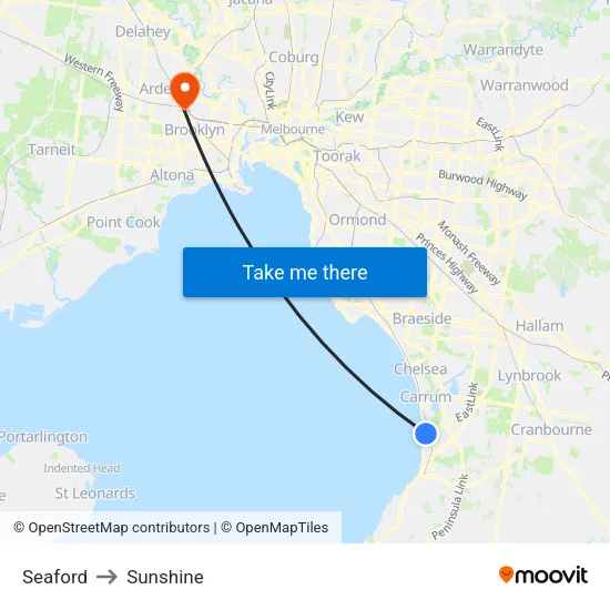Seaford to Sunshine map