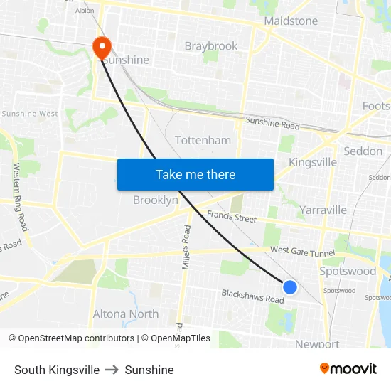 South Kingsville to Sunshine map