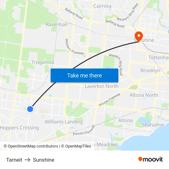 Tarneit to Sunshine map