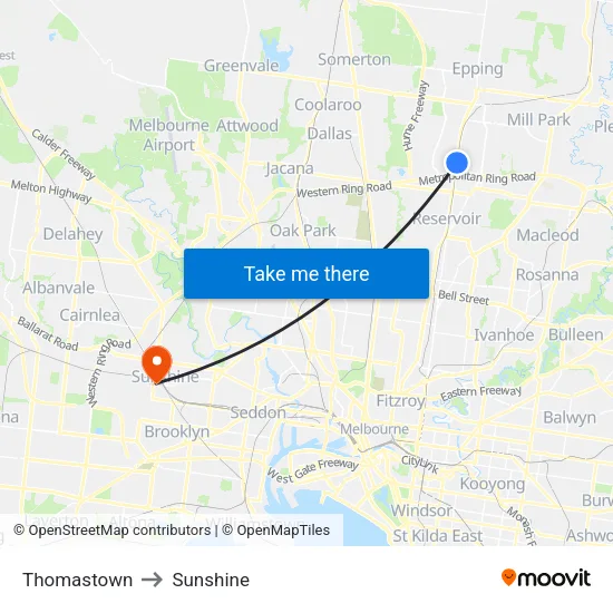 Thomastown to Sunshine map