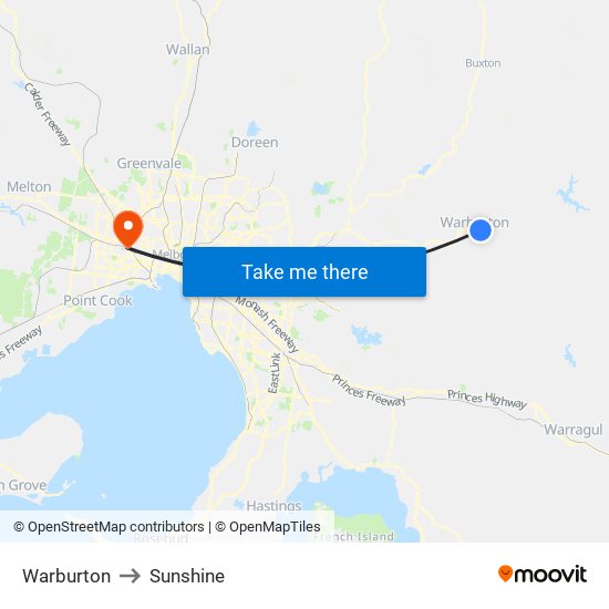 Warburton to Sunshine map
