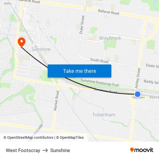 West Footscray to Sunshine map