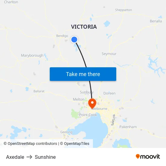 Axedale to Sunshine map