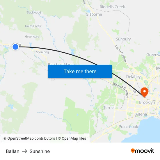 Ballan to Sunshine map