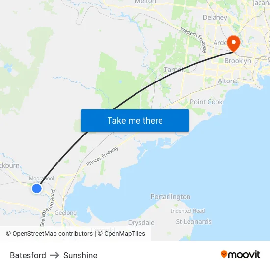 Batesford to Sunshine map