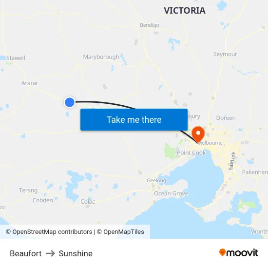 Beaufort to Sunshine map