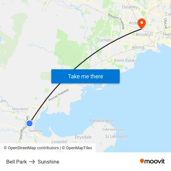 Bell Park to Sunshine map
