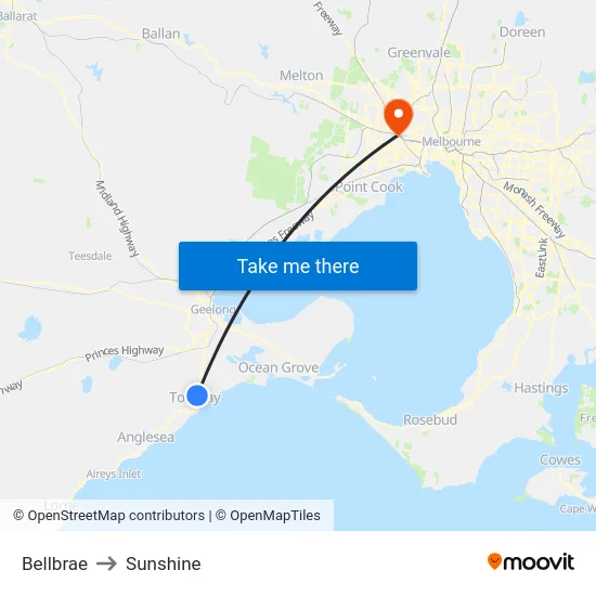 Bellbrae to Sunshine map