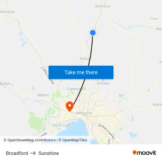 Broadford to Sunshine map