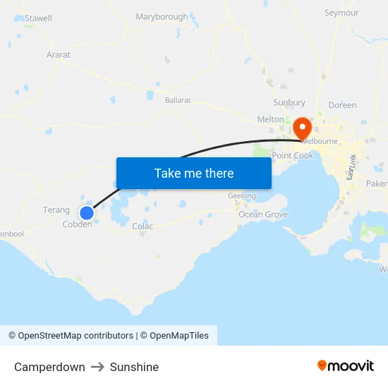 Camperdown to Sunshine map