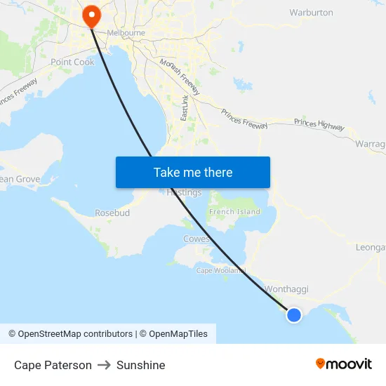 Cape Paterson to Sunshine map