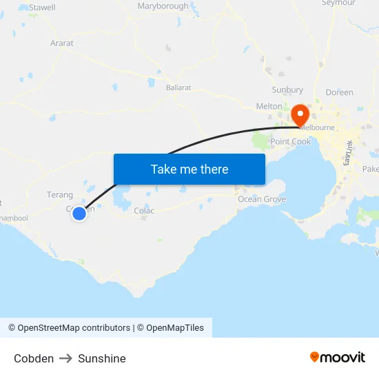 Cobden to Sunshine map