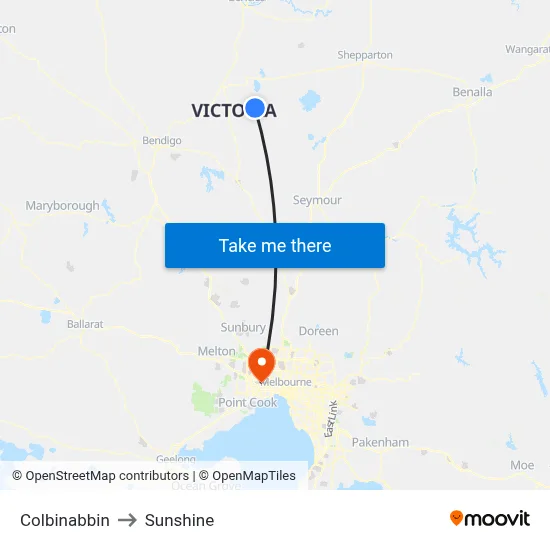 Colbinabbin to Sunshine map