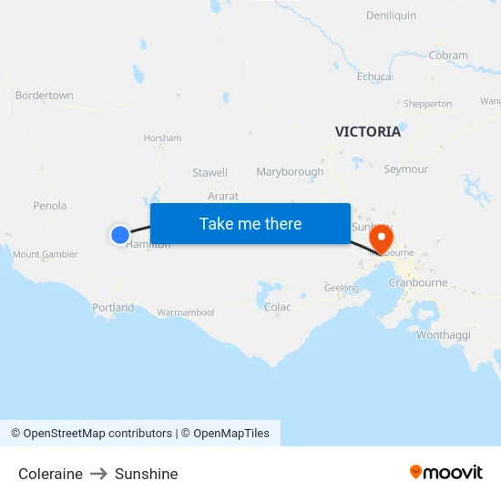 Coleraine to Sunshine map