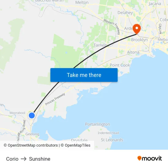 Corio to Sunshine map