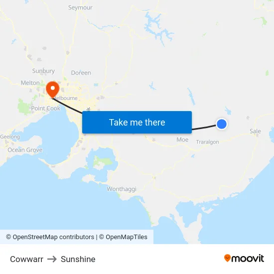 Cowwarr to Sunshine map