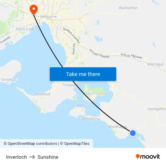 Inverloch to Sunshine map