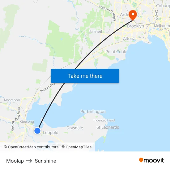 Moolap to Sunshine map