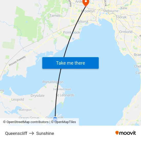 Queenscliff to Sunshine map