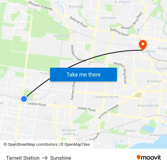 Tarneit Station to Sunshine map