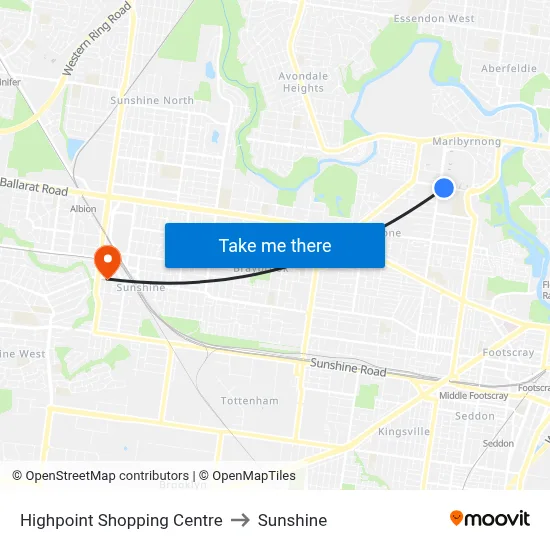 Highpoint Shopping Centre to Sunshine map