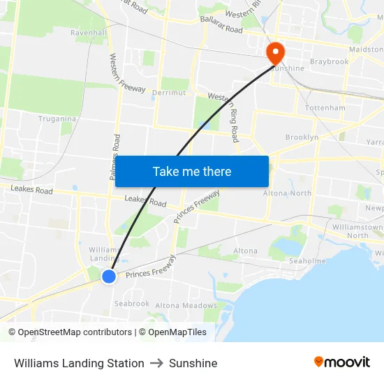 Williams Landing Station to Sunshine map