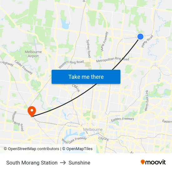 South Morang Station to Sunshine map