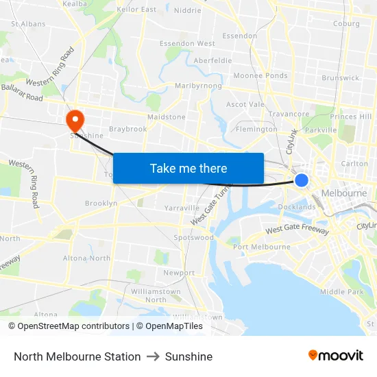 North Melbourne Station to Sunshine map