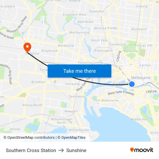 Southern Cross Station to Sunshine map