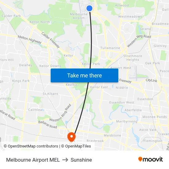 Melbourne Airport MEL to Sunshine map