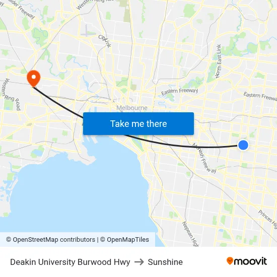 Deakin University Burwood Hwy to Sunshine map
