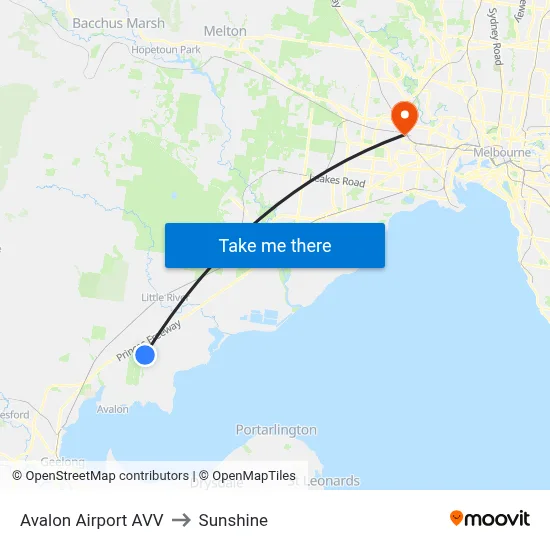 Avalon Airport AVV to Sunshine map