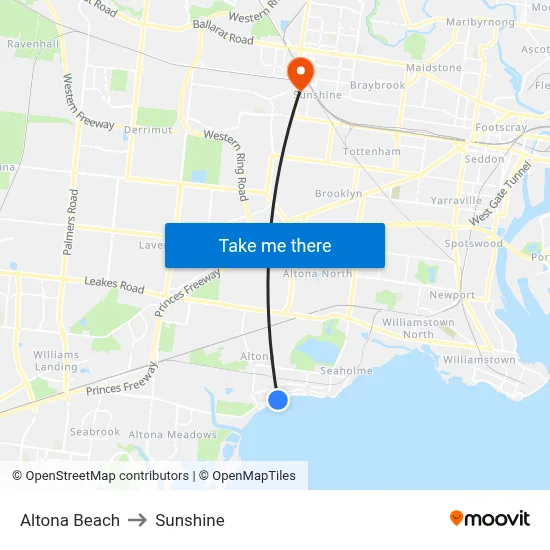Altona Beach to Sunshine map