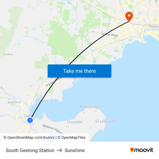South Geelong Station to Sunshine map
