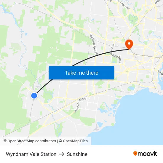 Wyndham Vale Station to Sunshine map