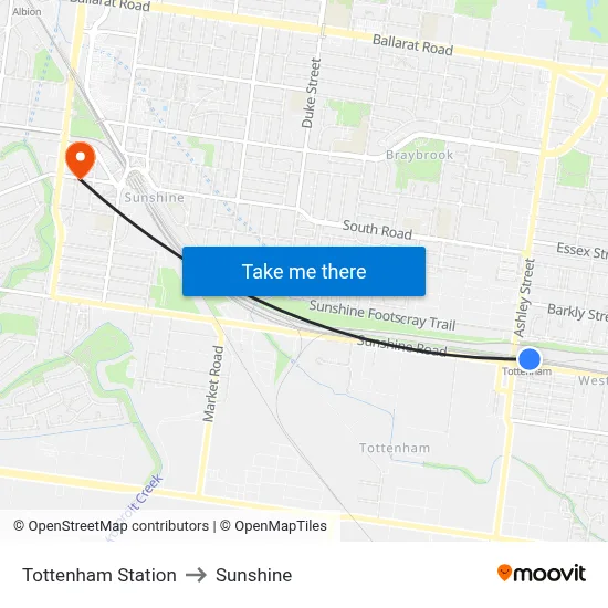 Tottenham Station to Sunshine map