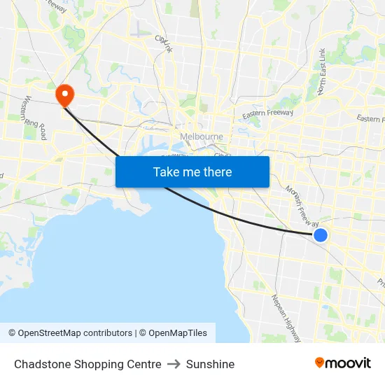 Chadstone Shopping Centre to Sunshine map