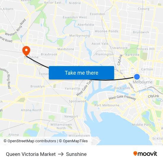 Queen Victoria Market to Sunshine map