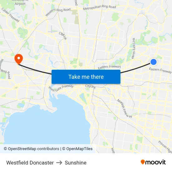 Westfield Doncaster to Sunshine map