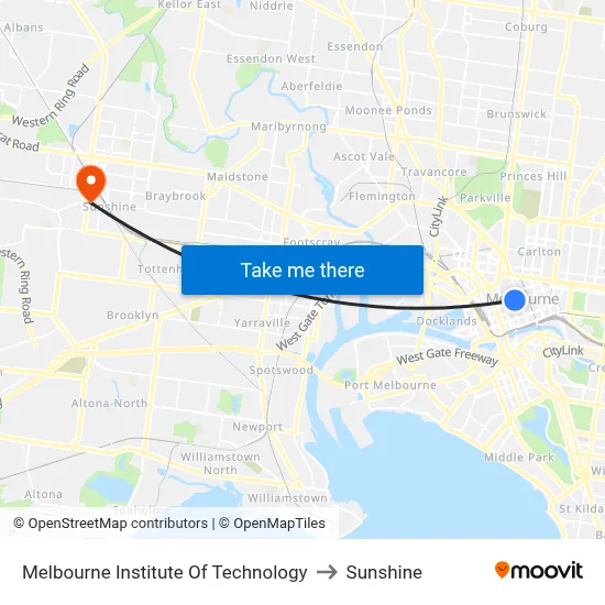 Melbourne Institute Of Technology to Sunshine map
