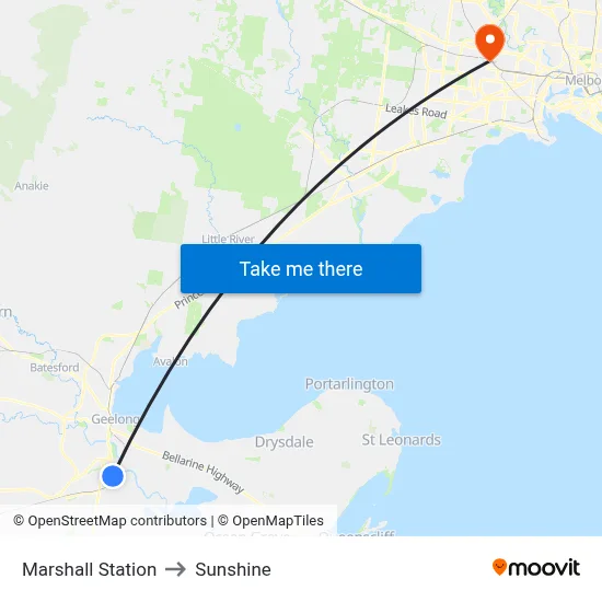 Marshall Station to Sunshine map