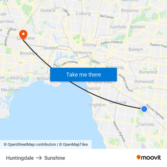 Huntingdale to Sunshine map