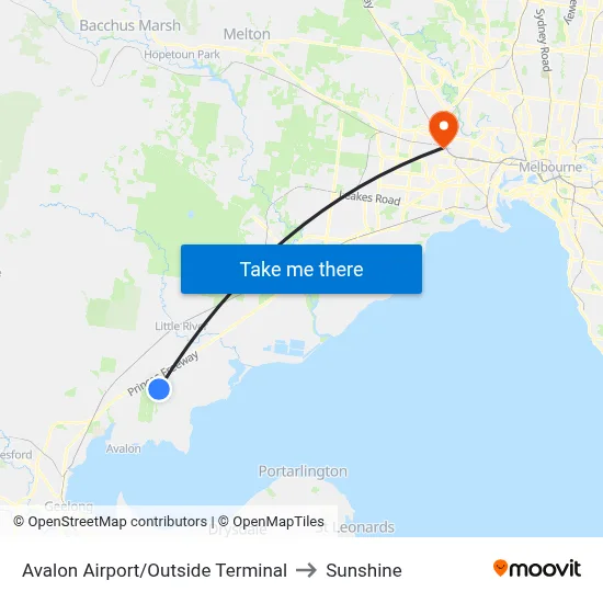 Avalon Airport/Outside Terminal to Sunshine map