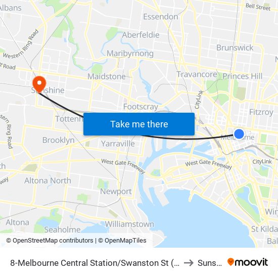 8-Melbourne Central Station/Swanston St (Melbourne City) to Sunshine map