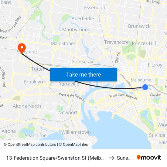 13-Federation Square/Swanston St (Melbourne City) to Sunshine map