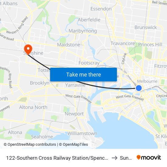 122-Southern Cross Railway Station/Spencer St (Melbourne City) to Sunshine map