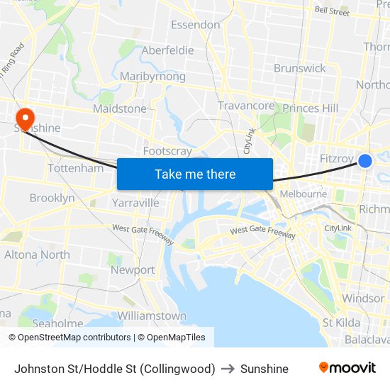 Johnston St/Hoddle St (Collingwood) to Sunshine map